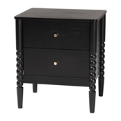 Baxton Studio Lucera Mid-Century Black 2-Drawer Bobbin Nightstand